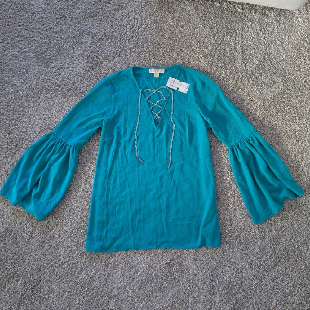 NWT MICHAEL MICHAEL KORS Chain Lace-Up Bell Sleeve Top